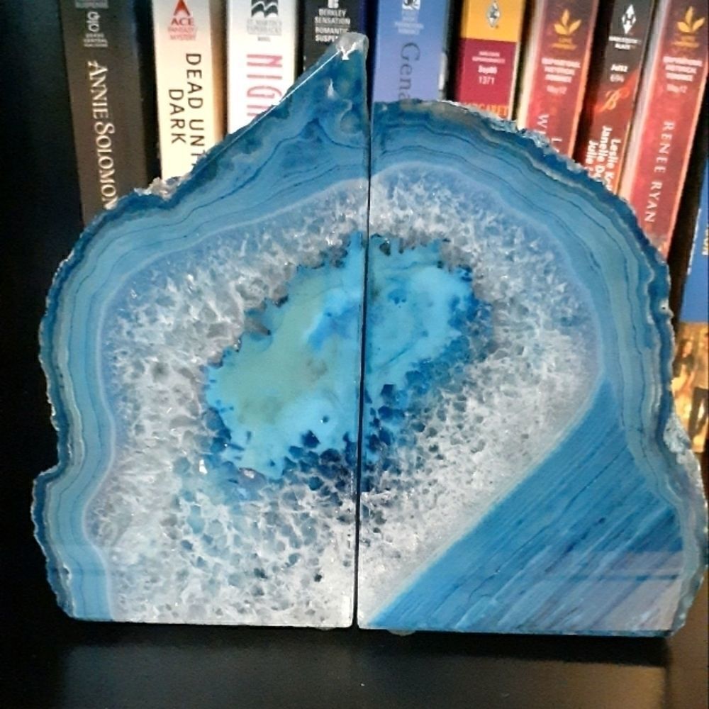 Premium Agate Medium Bookends-Blue  